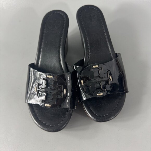 Tory Burch Black Patent Leather Wedges, Size 5 - Picture 4 of 13